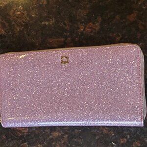 Kate Spade Purple Glitter Mavis Street Neda Contiental Zip around Wallet